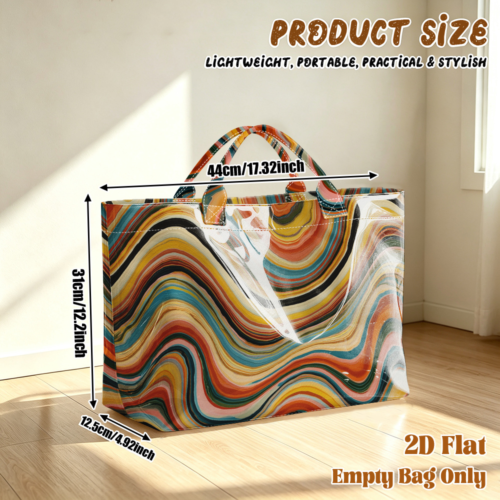 TEMU 1pc 2d Flat Printing Colorful Pattern Large Capacity Travel Tote Bag, Fashion Shopping Bag, Commuting Bag, Beach Bag, Yoga Bag, Fitness Bag,