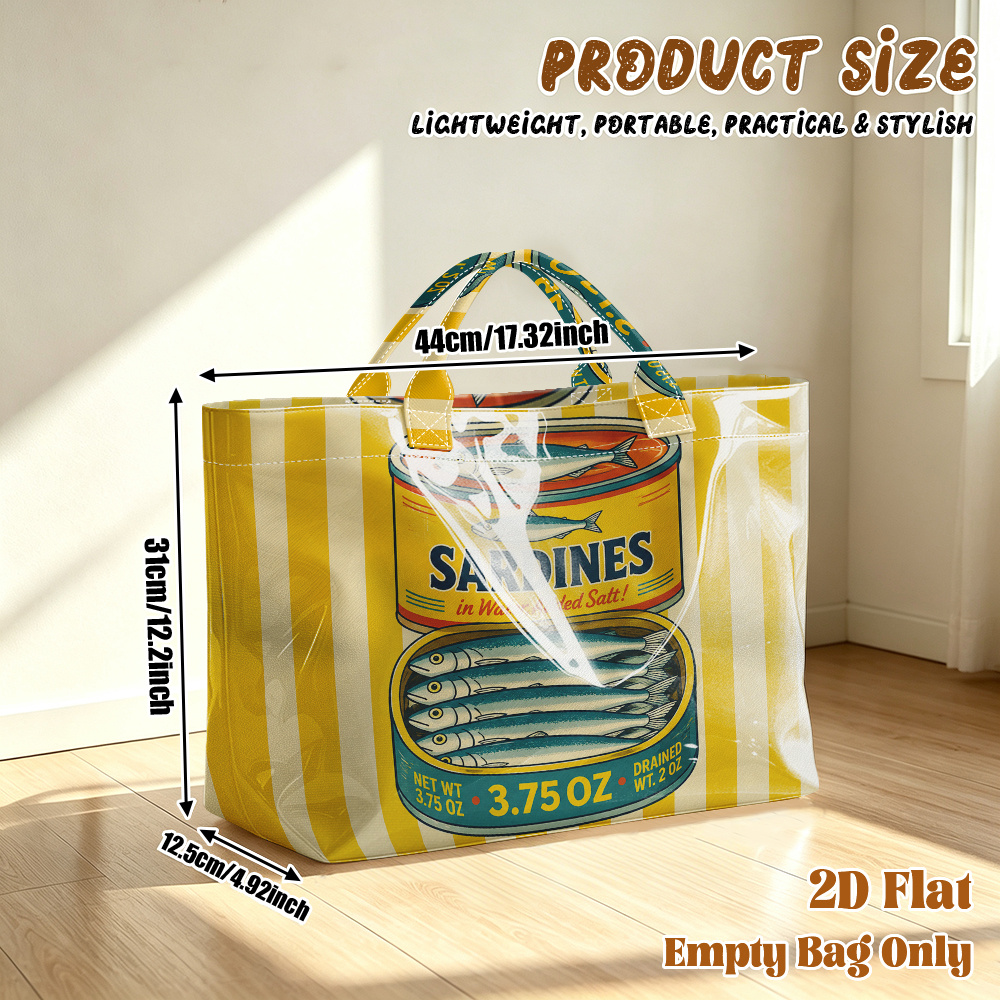 TEMU 1pc 2d Flat Printing In Vintage Pattern Large Capacity Travel Tote Bag, Casual Shopping Bag, Commuting Bag, Beach Bag, Yoga Bag, Fitness Bag