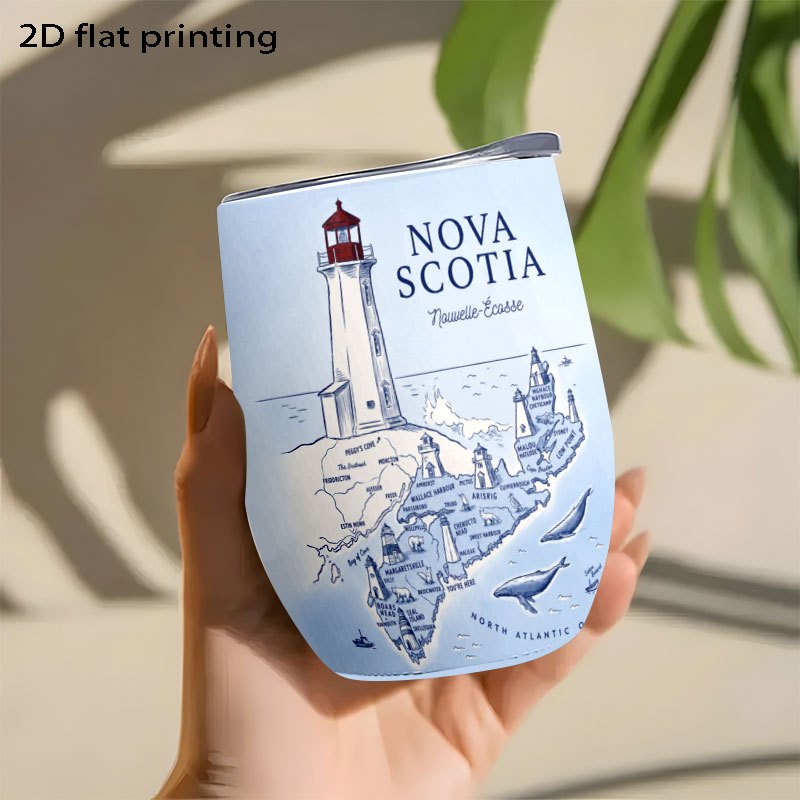 TEMU Impression plate 2D, 1 tasse à café/mug de 355 ml en acier inoxydable, anti-fuite, portable, chaud et froid, cadeau, design Nouvelle-Écosse