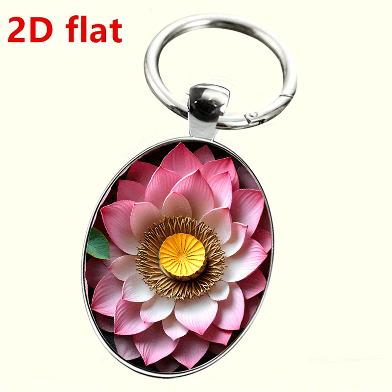 Blooming Pink Lotus Themed Keychain