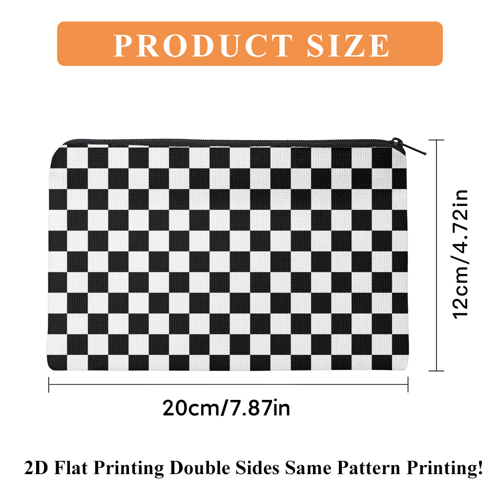 TEMU 1pc Pencil Case, Black And White Checkered Chessboard-style Stationery Pouch, Used As A Pencil Case, Cosmetic Bag, Or Toiletry Bag. Suitable For