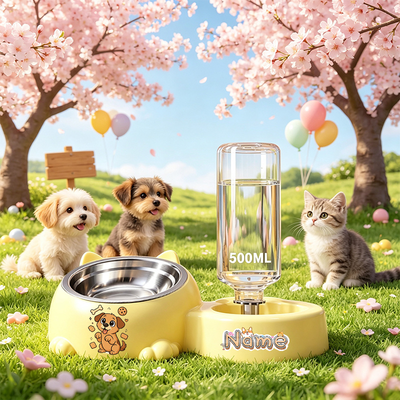 Puppy Animal Series Pet Dual Bowl Feeder with Automatic Water Dispenser