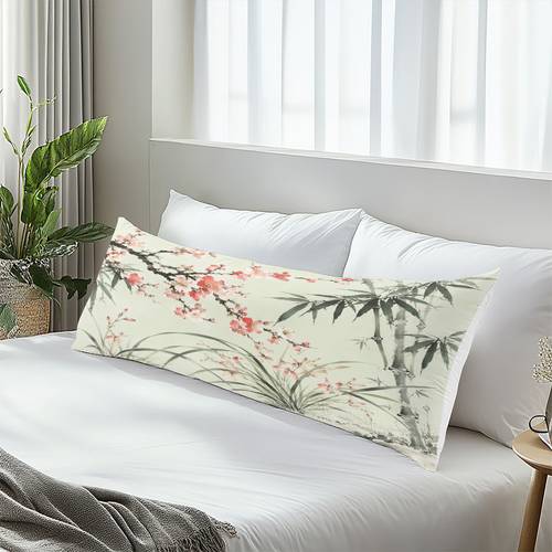 1pc body pillowcase featuring a 2d flat printed chinese style plum orchid and bamboo combination pattern an elegant and beautiful and comfortable bedding accessory is suitable as a bed pillowcase body pillowcase