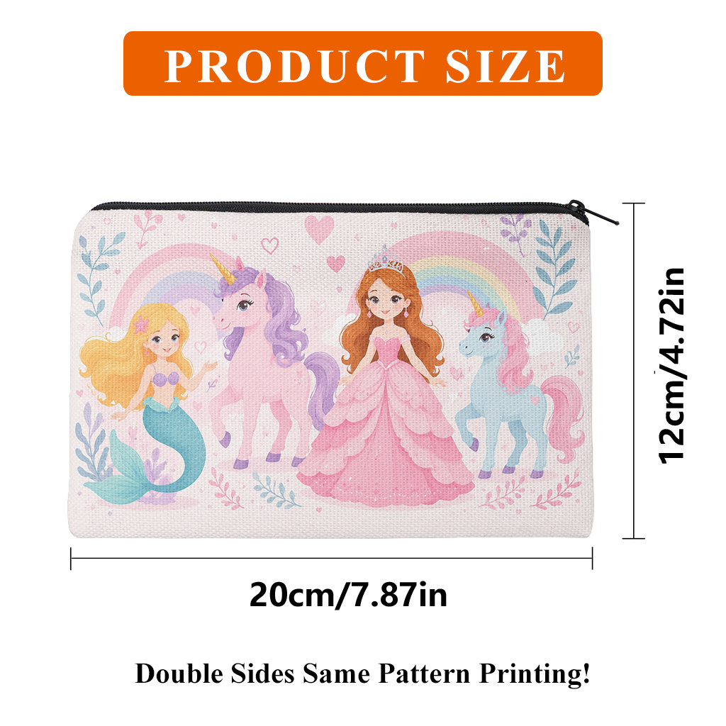 TEMU Pencil Case 1pc, Mermaid And Princess Fantasy Double-sided Print Pencil Case, Office Stationery Storage Bag With Zipper Closure, Portable