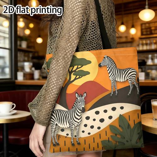 item picture 2d flat printing african zebra shoulder bag suitable outdoor and shopping tote bag family holiday events gifts for 2d flat