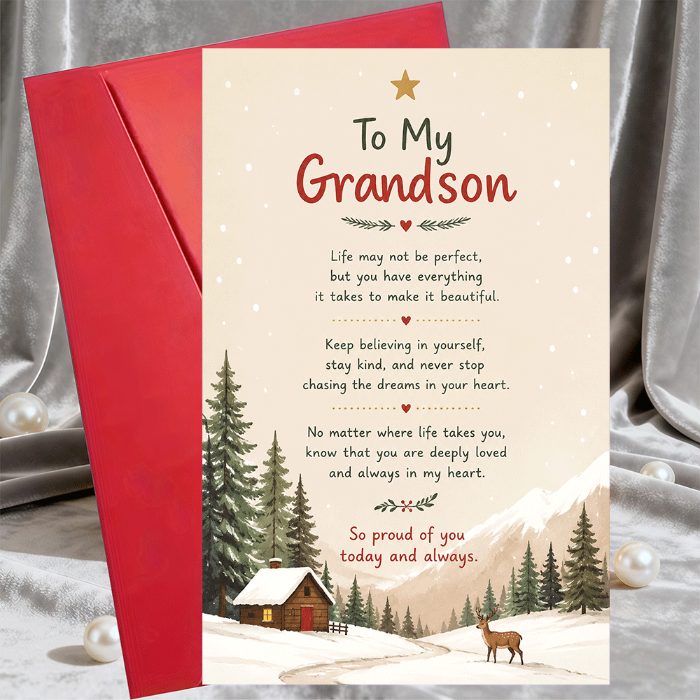 TEMU 1 Greeting Card And 1 Envelope Inspirational Greeting Card For Grandson Encouragement Message Card For Birthday Graduation Or Holiday Gift From