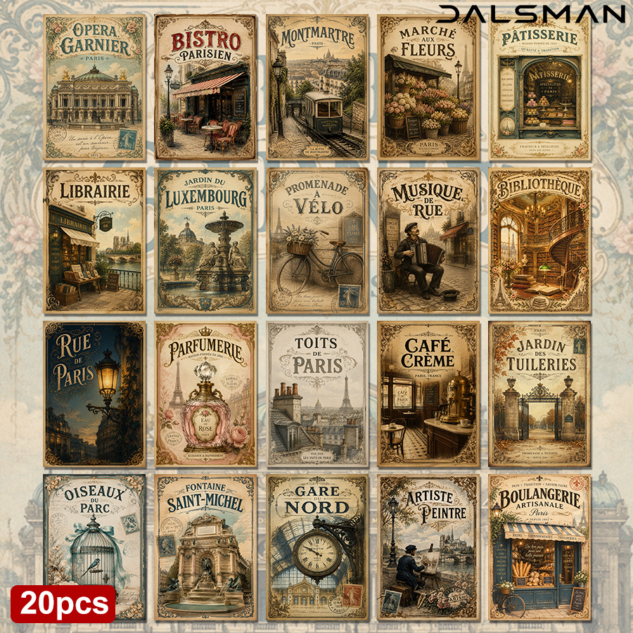 TEMU Lot de 20 cartes postales , papeterie rétro de paysage français pour de voyage, cadeau d'anniversaire pour amis, décoration murale esthétique ,