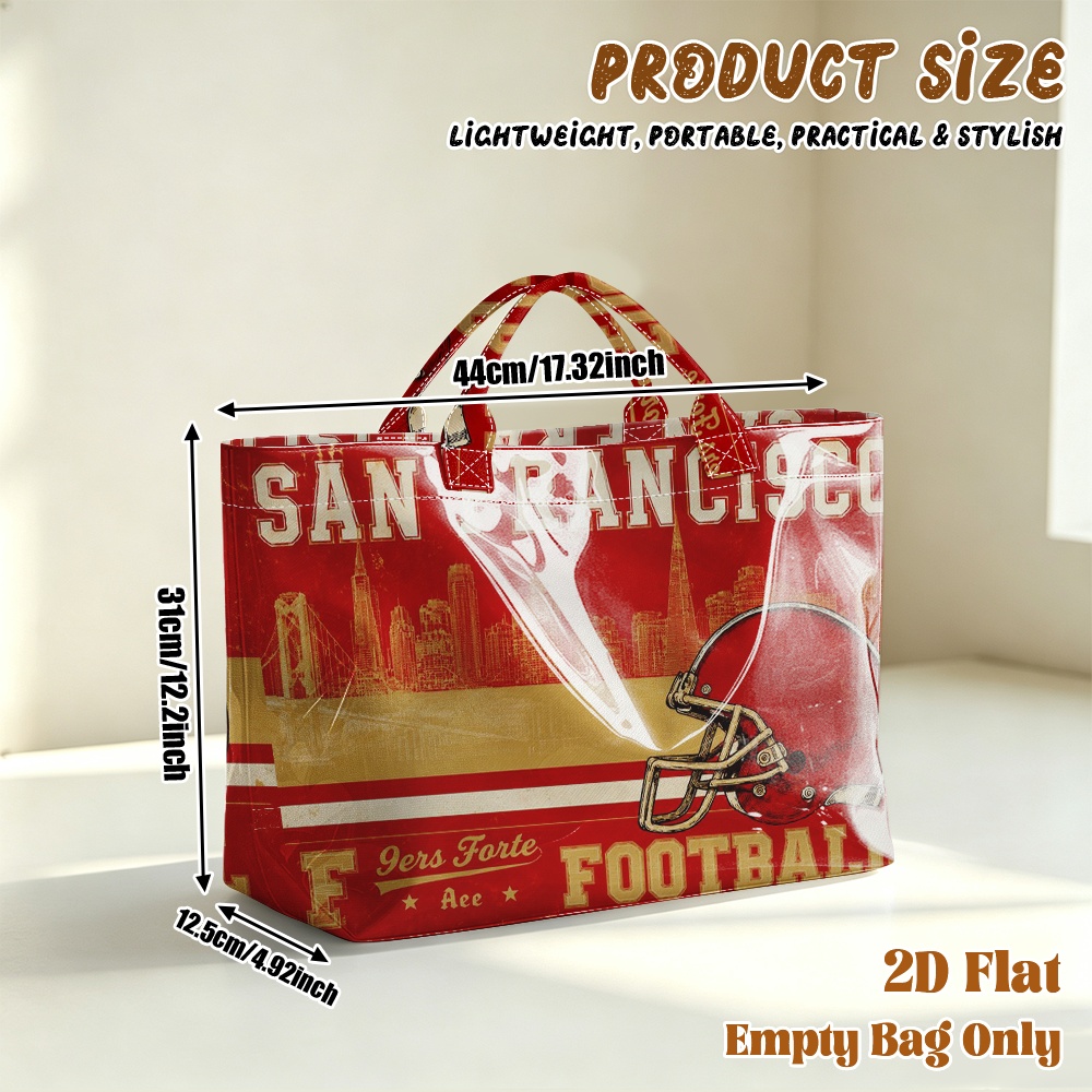 TEMU 1pc Grocery Bags Gift Bags 2d Flat Printing San Francisco Football Pattern Glossy Pvc Large Capacity Travel Tote Bag Tote Bag_diaper Bag For
