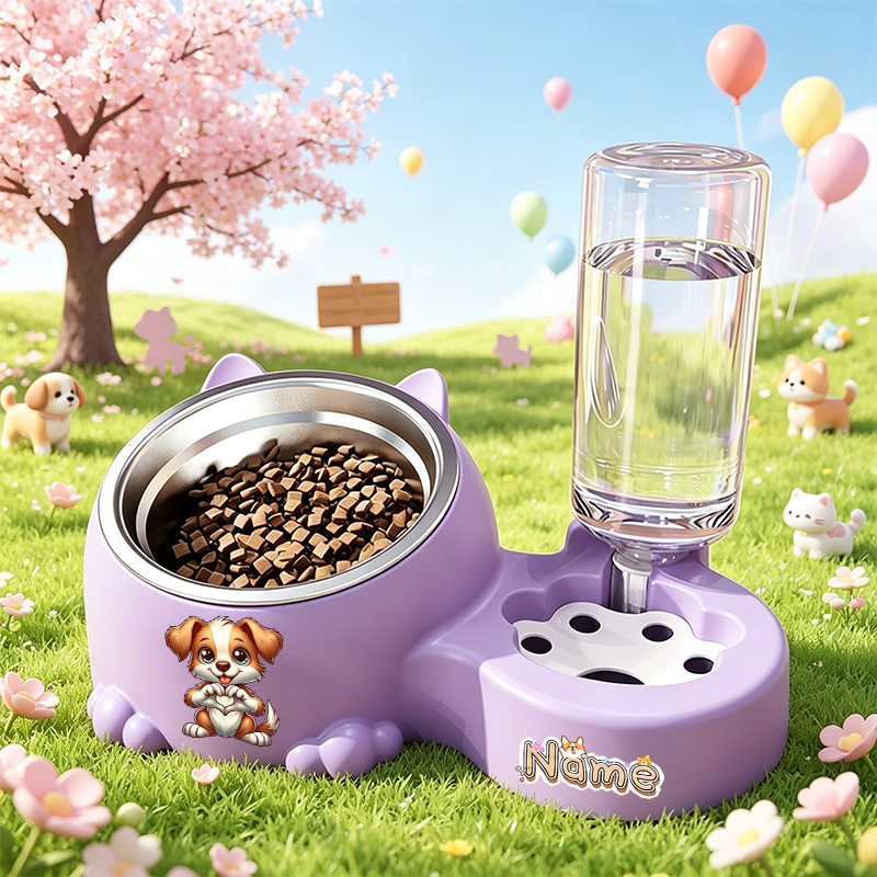 Puppy Animal Series Pet Dual Bowl Feeder with Automatic Water Dispenser