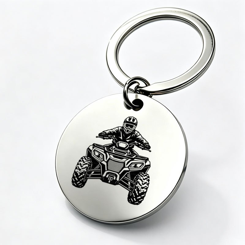 TEMU 1pc Atv Off-road Vehicle Rider Pattern Metal Keychain, Laser-engraved Durable Women's Keyring, Backpack Pendant Key Ring, -road Atmosphere