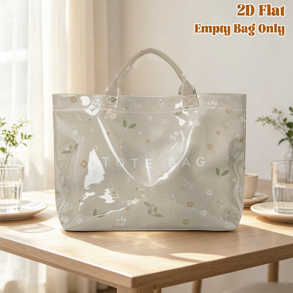 item picture 2d flat 1pc   with hearts and leaves reusable grocery bags pvc large capacity reinforced handles decorative for     gifts