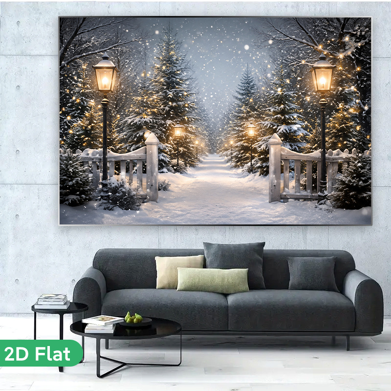 Winter Night Lamp Lit Path Backdrop for Decorating