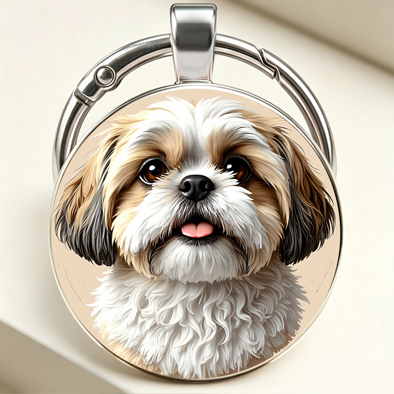 TEMU 2d Flat Keychain, Cute Realistic Style Shih Tzu Portrait Keychain, Fluffy Texture Exquisite Details, Big- , Suitable For Car Keys, Bag Pendant,