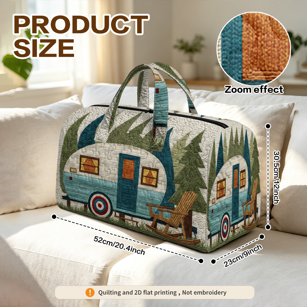 TEMU 2d Flat,1pc Camping Trailer Scene Style Outdoor Quilted Travel Luggage Bag,lightweight Duffle With Strong Zipper And Reinforced Handle,suitable