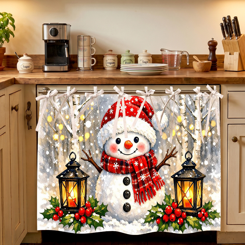 TEMU Kitchen Christmas Snowman Print Decorative Dust Cover, Suitable For Oven Door Shielding, Washing Machine Cover, Cabinet Bottom Shield, Stove Top