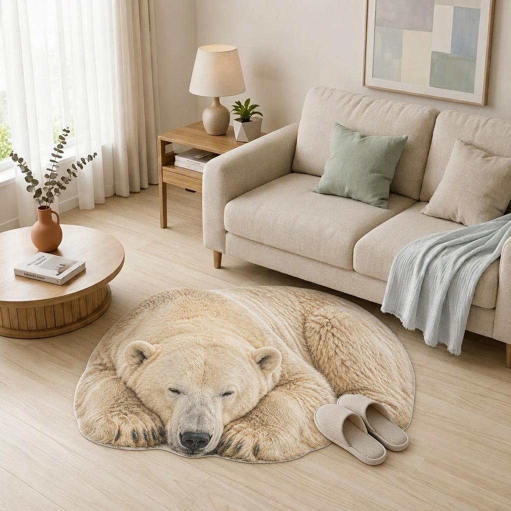 TEMU 1pc Tayagxg Polar Bear Rug Suitable For Bedroom/bathroom, Irregular Shaped With Realistic Polar Bear Print, Machine Washable Soft Suitable For
