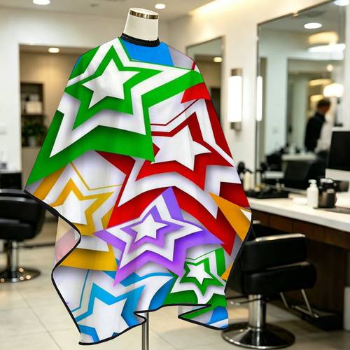 1pc colorful star pattern professional adjustable barber apron 2d flat print unisex non stick anti static hairdresser workwear suitable for kitchen baking and hair dyeing high end hairdressing apron salon specific iron on apron