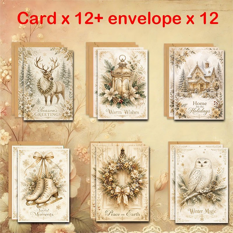 TEMU 12/24 Greeting Cards With Envelopes Vintage Christmas Greeting Cards Set Elegant Stationery For Seasonal Wishes For Home Decor And Festive Gift