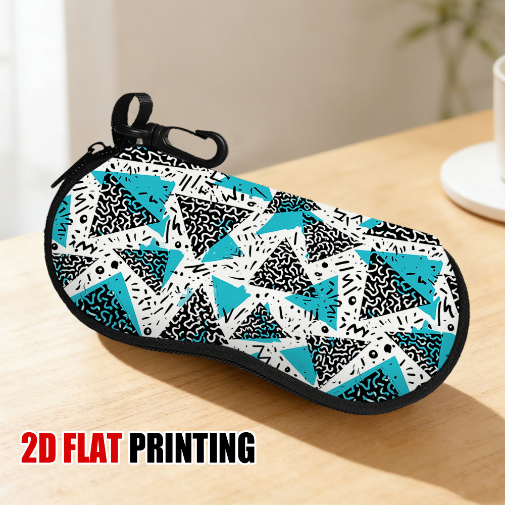2D Flat - 1pc, Black And Blue Triangular Shapes Print Glasses Case, Glasses Pouch, Portable Zipper Design, Compact And Portable, Suitable for Daily Activities, Unisex[2D Flat Printing]