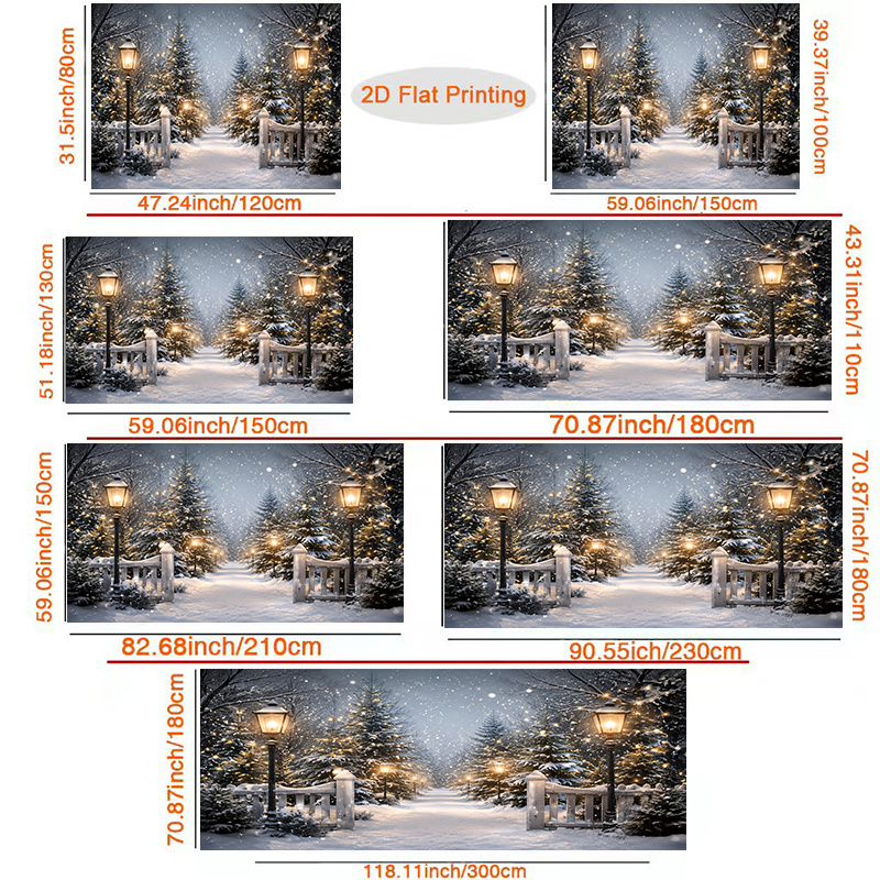 Winter Night Lamp Lit Path Backdrop for Decorating
