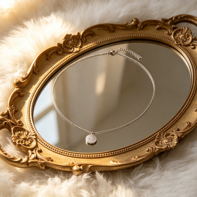 Women's 18K Plated Compass Coin Pendant Necklace