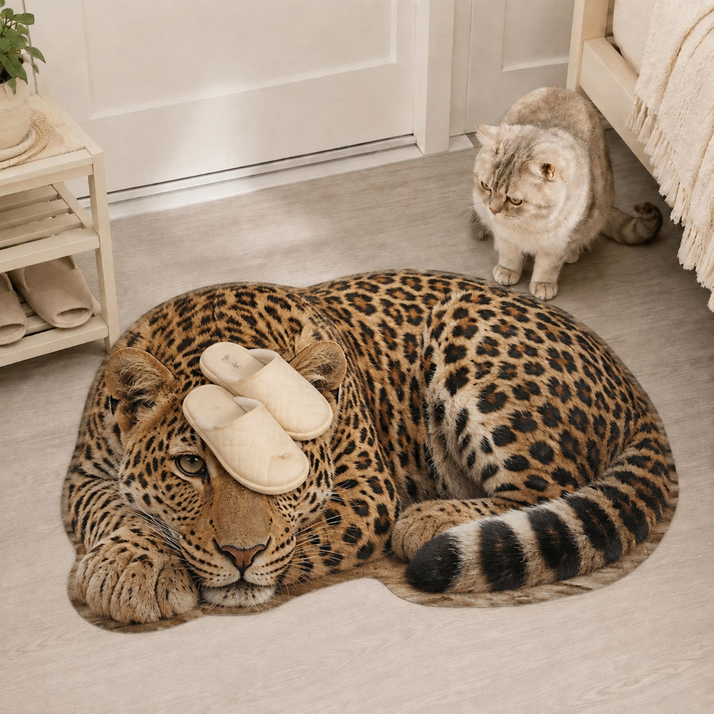 TEMU 1pc Tayagxg Irregular Shaped Rug Suitable For Bedroom/bathroom, Realistic Leopard Print Suitable For Doorway, Machine Washable With Durable &