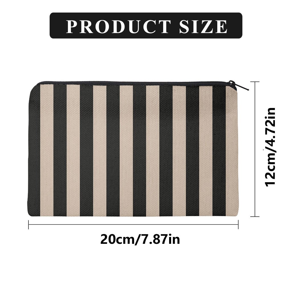 TEMU Pencil Case 1pc, Alternating Black Beige Stripes Double-sided Printing Pencil Case, Suitable For Halloween, Thanksgiving, New Year, Christmas,