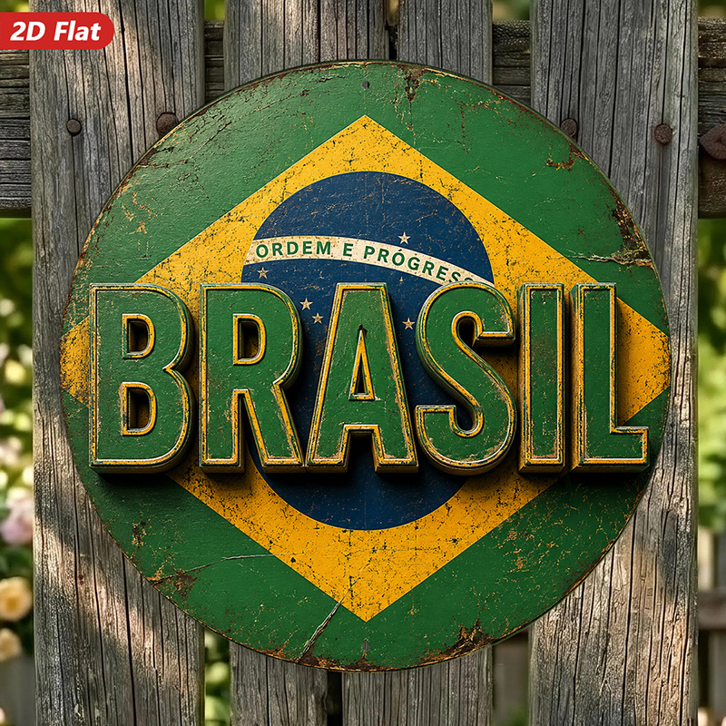 TEMU 2D, 1 pieza, letrero de metal con retro de Brasil, de pared, "Brasil" en , decoración del hogar, " E ", verde, y azul, para entrada o estudio,