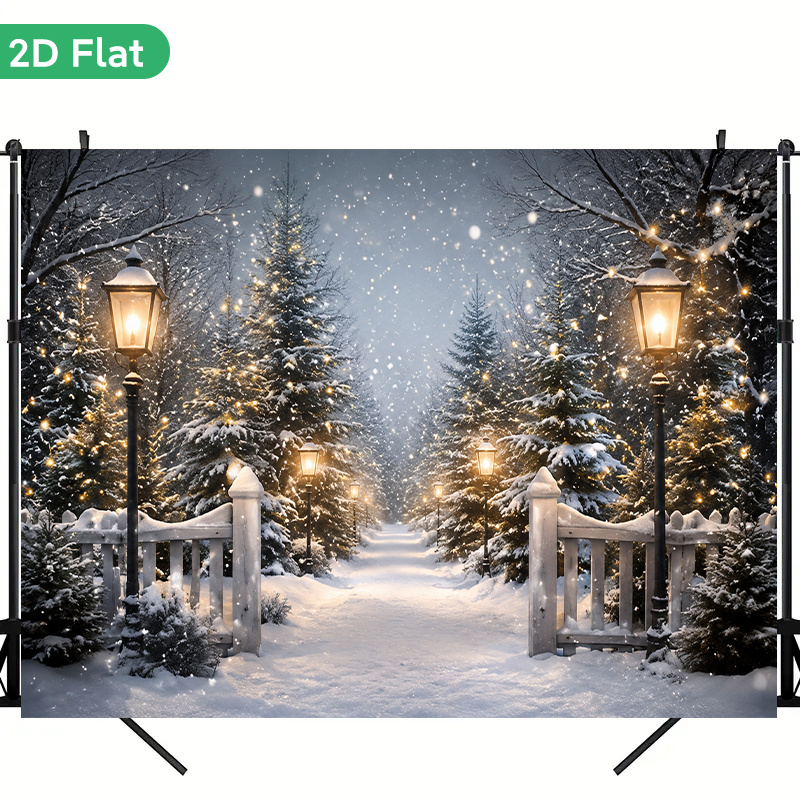 Winter Night Lamp Lit Path Backdrop for Decorating