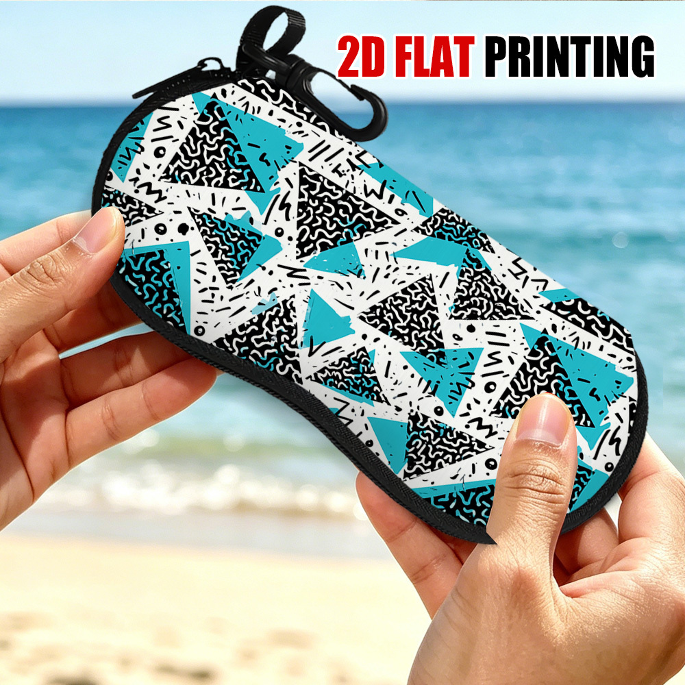 item picture 2D Flat - 1pc, Black And Blue Triangular Shapes Print Glasses Case, Glasses Pouch, Portable Zipper Design, Compact And Portable, Suitable for Daily Activities, Unisex[2D Flat Printing]