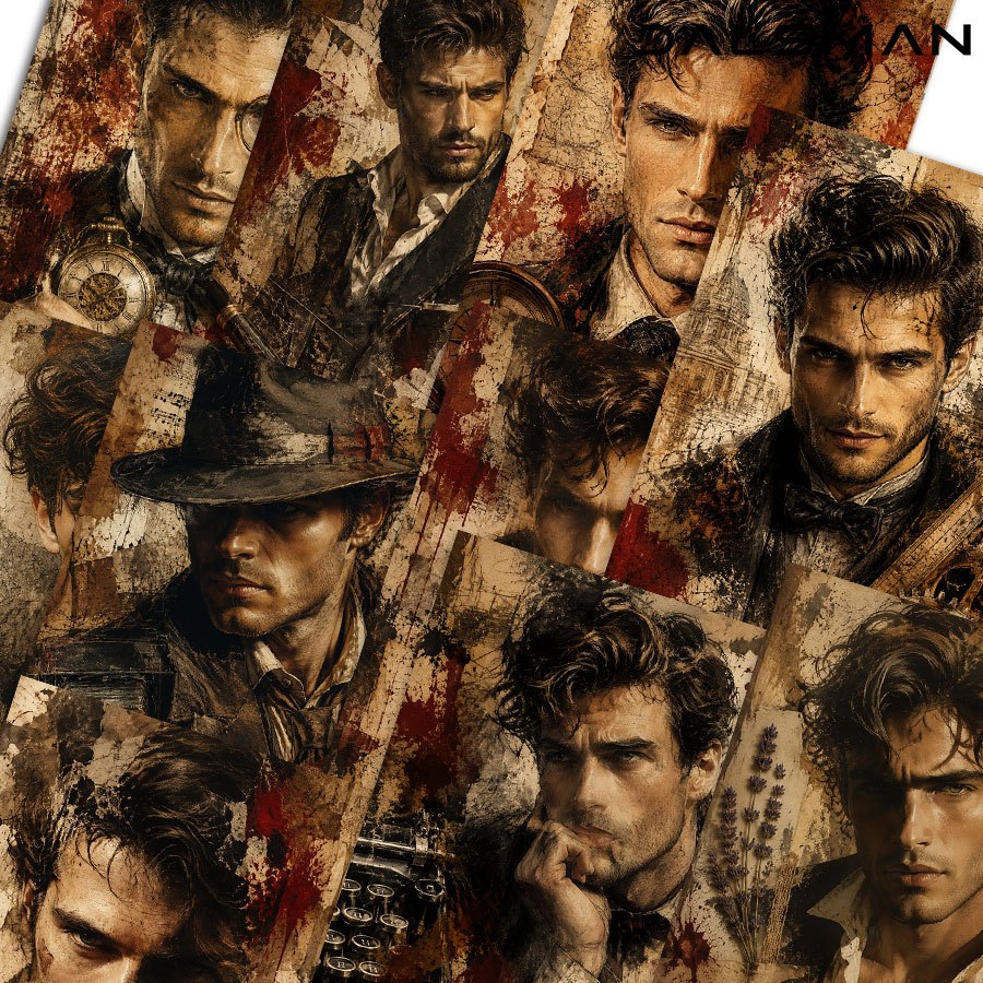 24-Pack Vintage Aesthetic Postcards Set of Handsome Men Portraits Art Prints