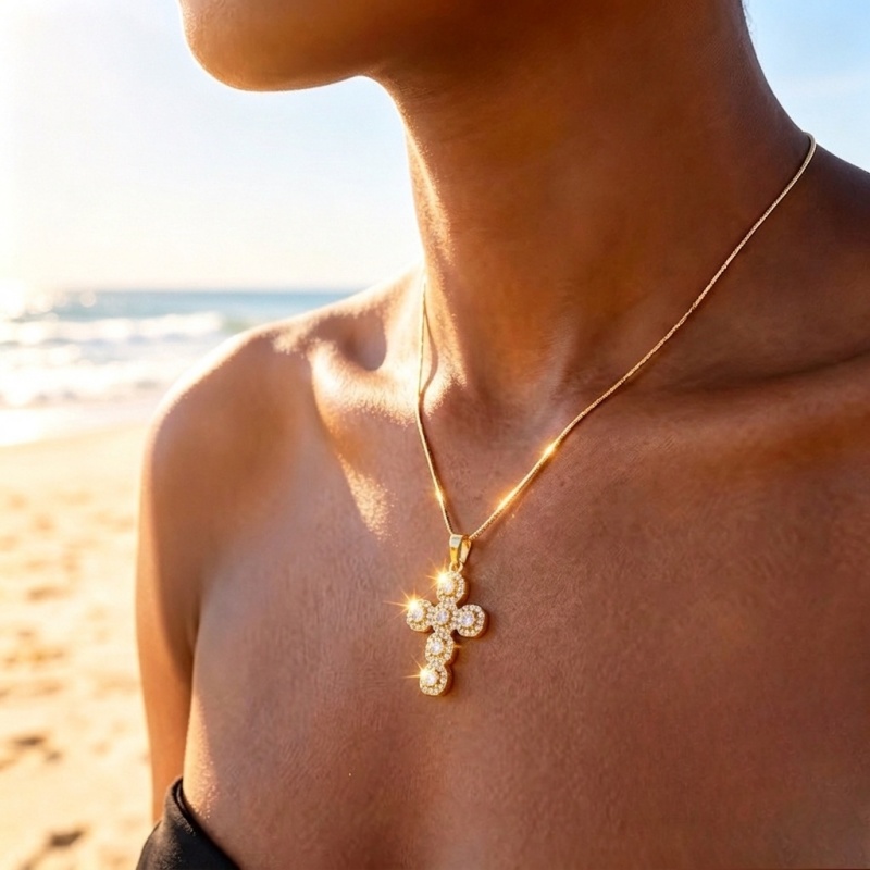 Women's 18K Gold Plated Cross Pendant Necklace