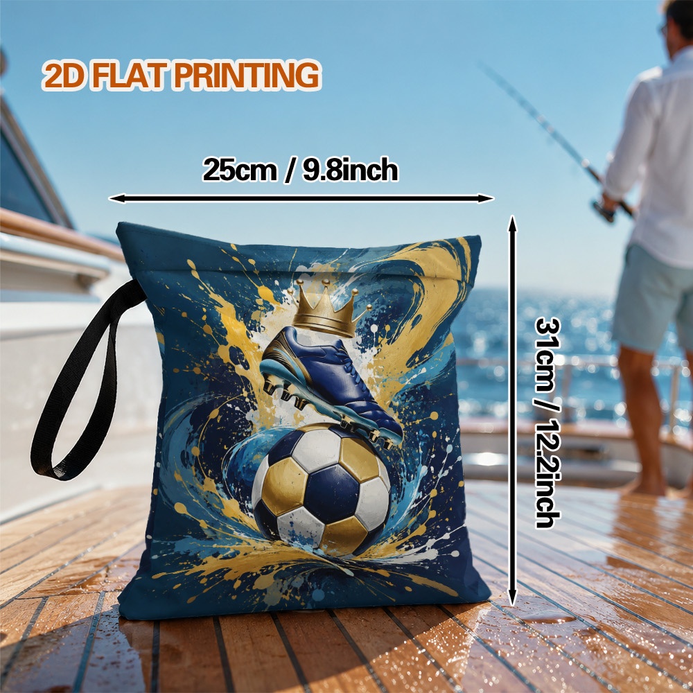 TEMU 2d Flat, 1pc Football Crown Splash Print Wet Dry Bag Zippered Storage Pouch For Swimwear Swimming Gear And Diapers, Ideal For Themed Gifts And