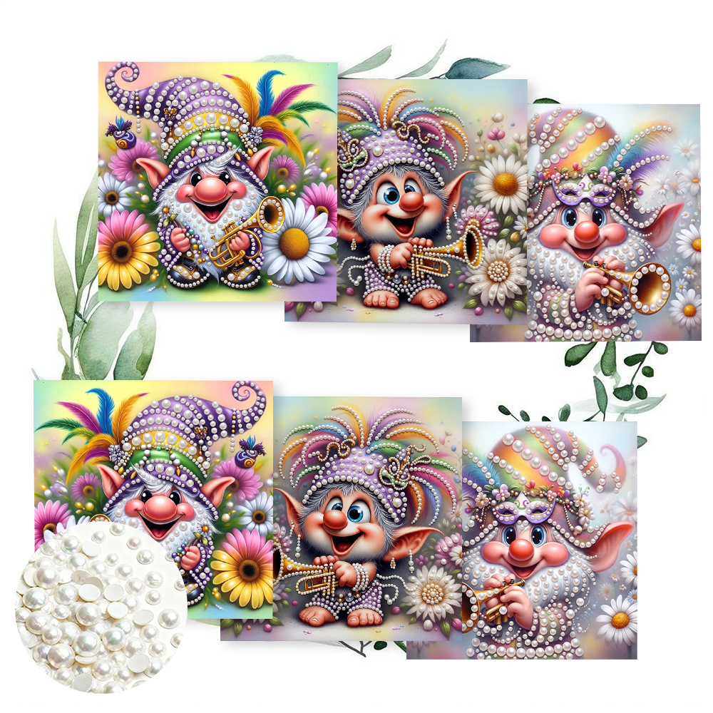 TEMU 6pcs Set 15.0x30.0cm/5.9x11.81in Diy Diamond Cartoon Cute Dwarf Blowing A Trumpet Design Greeting Card Invitation, Colored Drawing Pages For