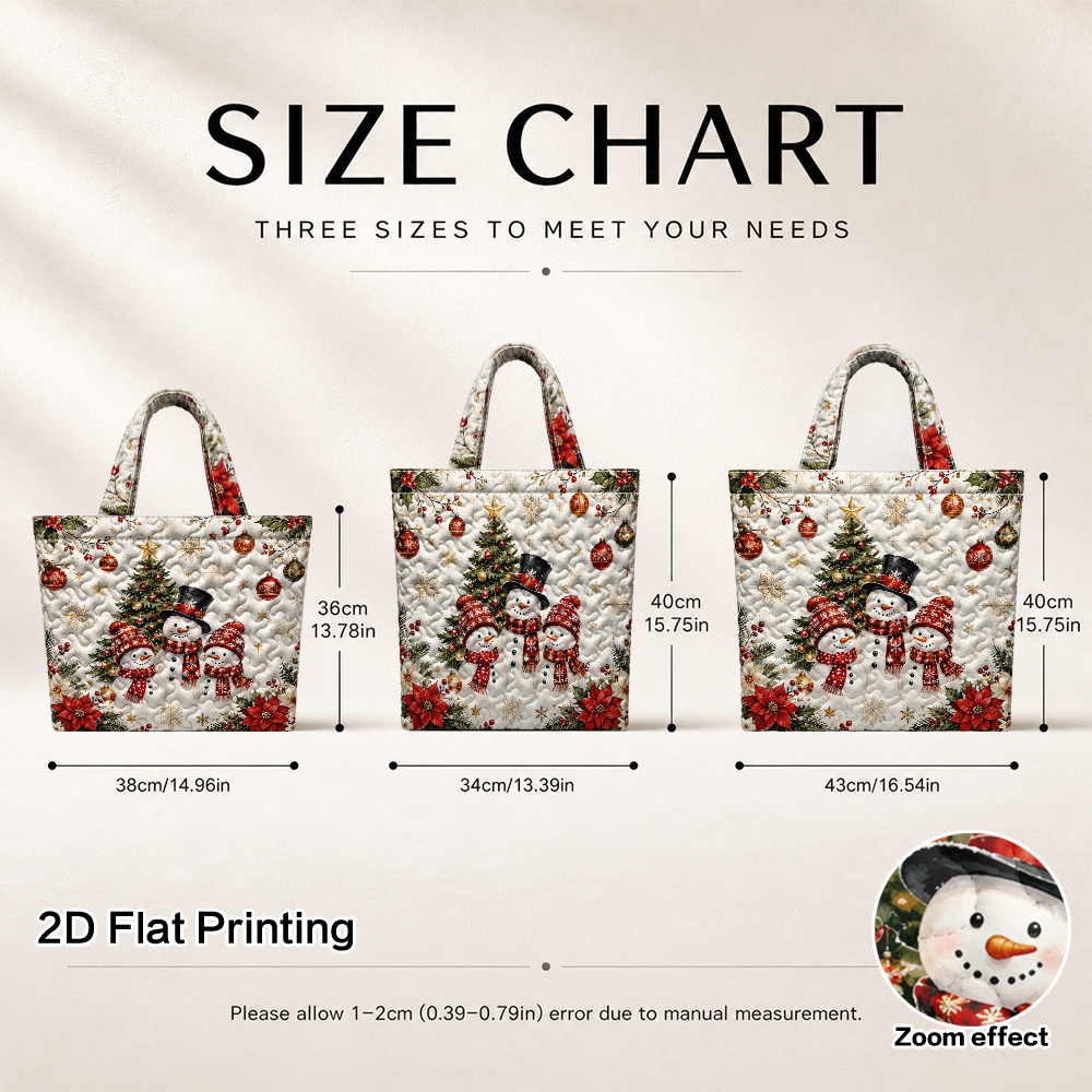 TEMU 1 sac de courses matelassé avec motif de de neige de Noël, imprimé plat 2D, pour voyage, shopping et quotidiens, sac de tous ( contact