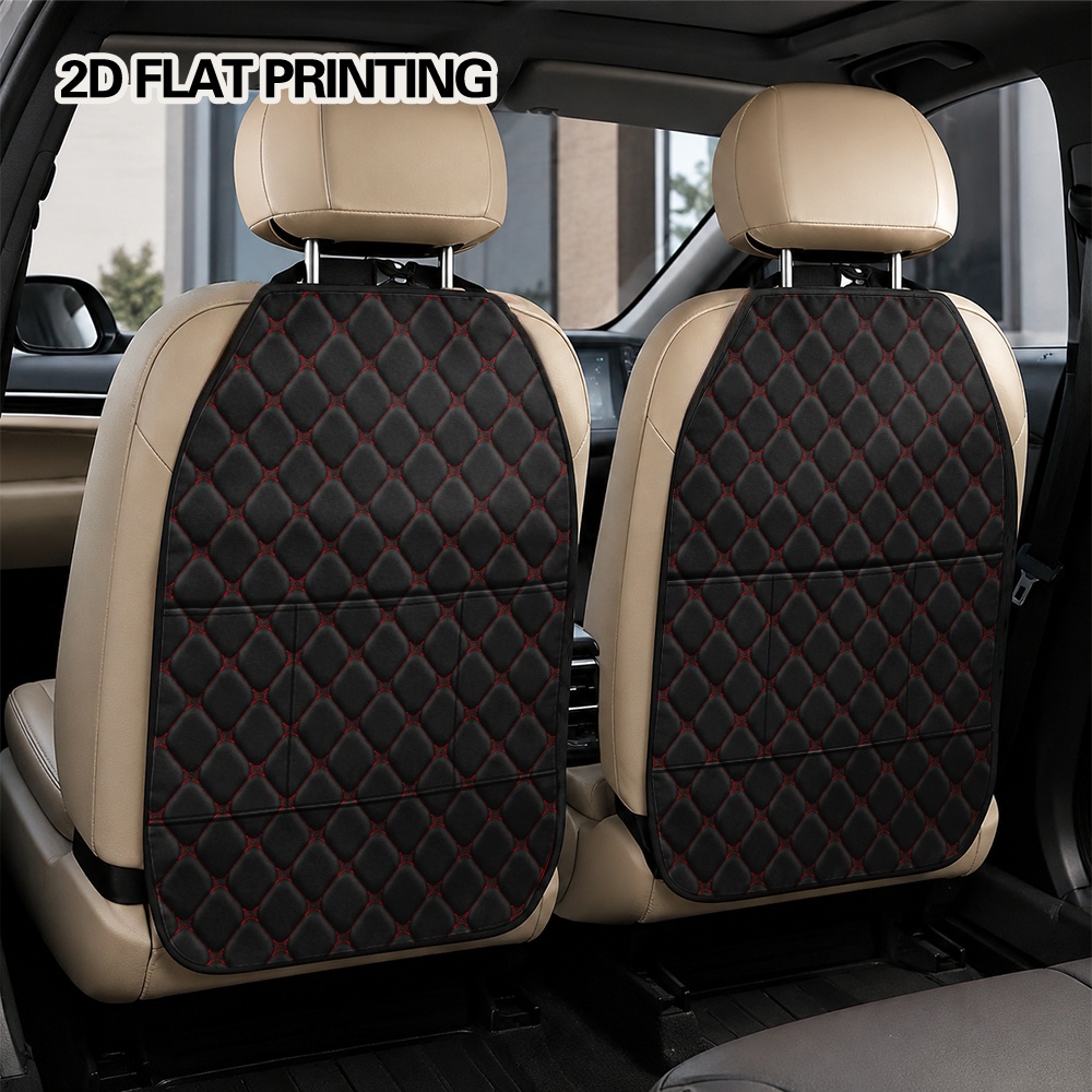 TEMU 2d Flat 2pcs Car Seat Back Organizer - Black Quilted With 3 Mesh Pockets Design - Travel, Car Organization, Gift, Long Drive, Truck, Car, Road