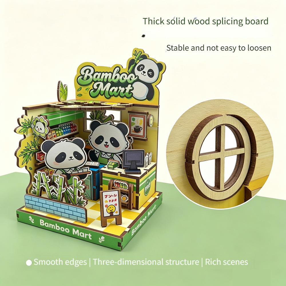 60pcs Panda Supermarket Double-Sided Wooden 3D Puzzle