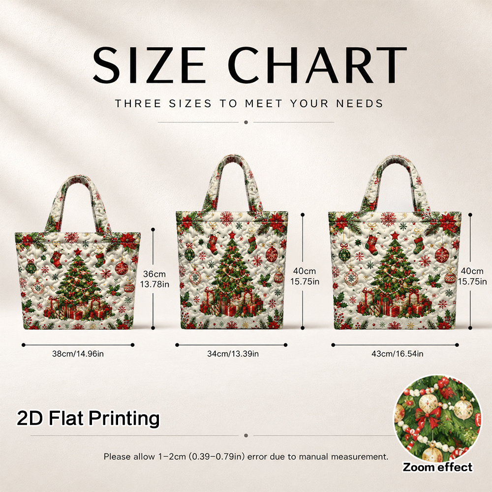 TEMU 1pc Quilting And 2d Flat Printing, Not, Christmas Pattern Quilted Shopping Bag, Perfect For Office, Shopping, Tote Bag, Family Gatherings, And