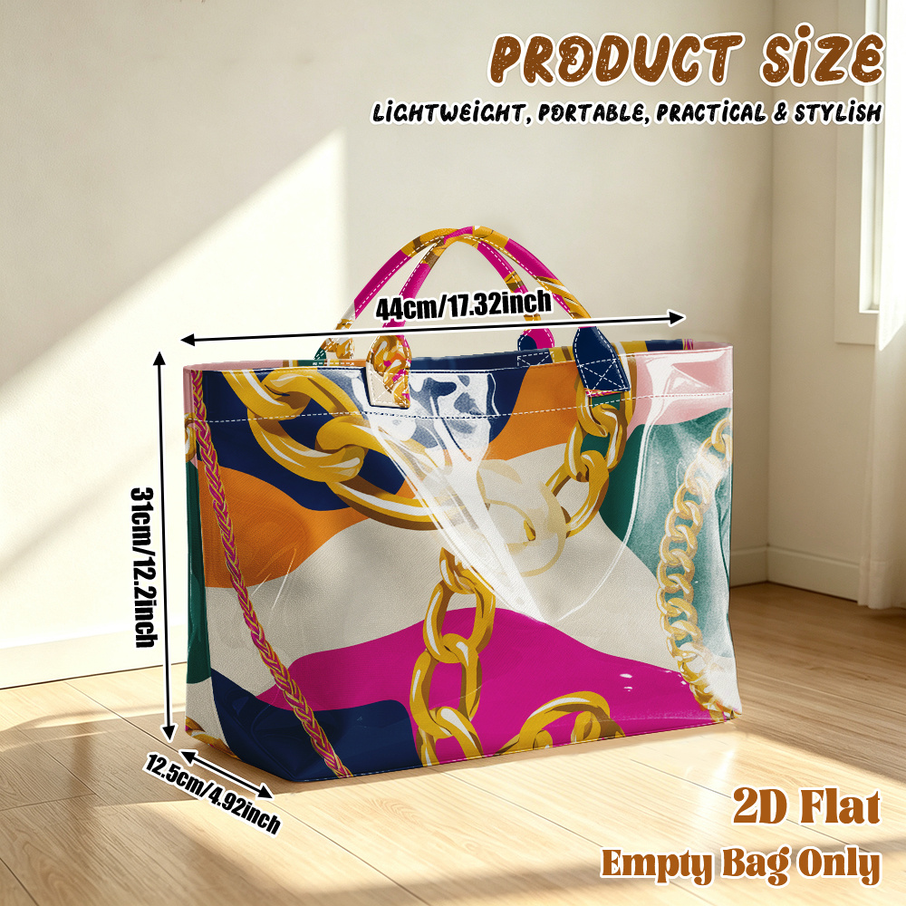 TEMU 1 pièce Sac fourre-tout de voyage plat 2D à grande avec motif de chaînes dorées imprimées, Sac de shopping tendance pour femme, Sac de , Sac de