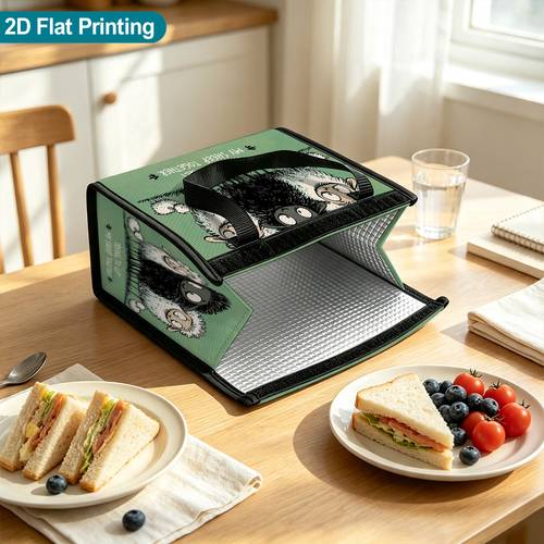item picture 2d flat cartoon sheep gathered pattern casual lunch bag portable multi function tote for beach fishing camping and weekend leisure s non food contact insulated 2d flat