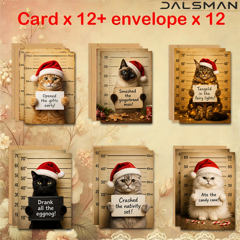 TEMU 12/24 Greeting Cards With Envelopes Funny Christmas Cat Greeting Cards Set Holiday Party Stationery For And Coworkers Festive Animal Theme Note
