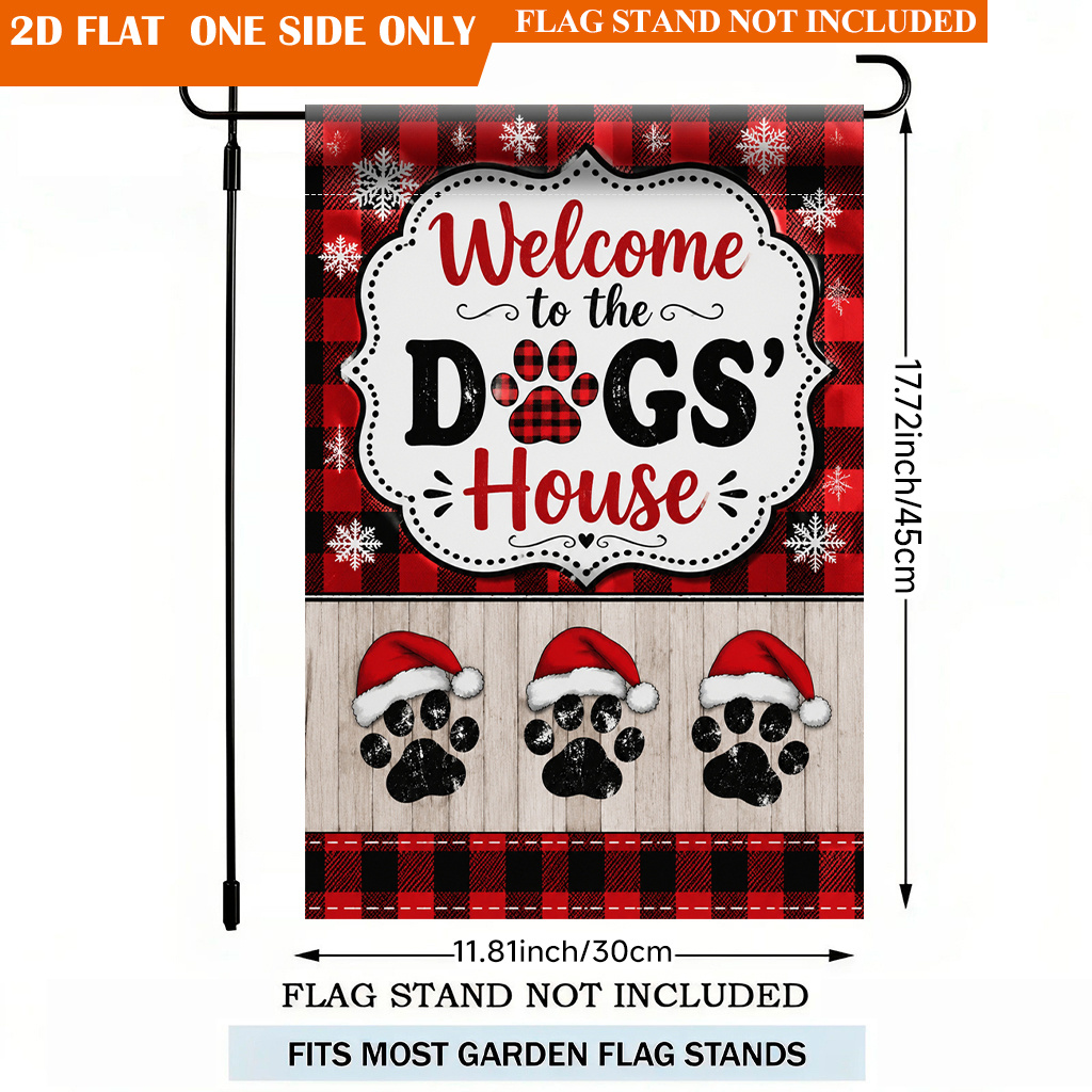 TEMU 2d Flat - 2d Flat - 2d Flat Printing Garden Flag 1pc, Christmas Paw Print Design Polyester Garden Flag, Single Sided Printing Yard Banner,