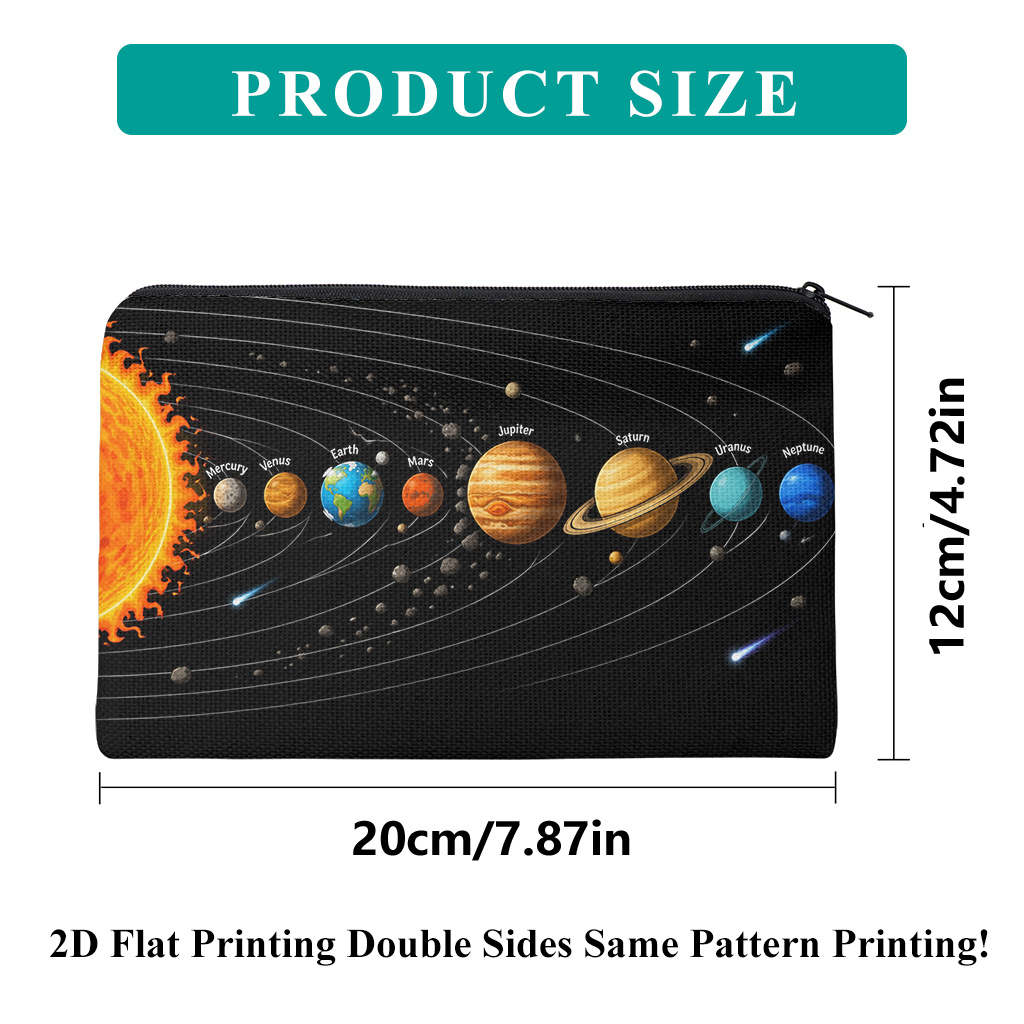 TEMU Astuccio 1 pz, Astuccio con Stampa Fronte-Retro Orbita dei Pianeti del Solare, Chiusura a Cerniera, Borsa per Trucco Pieghevole e Portatile,