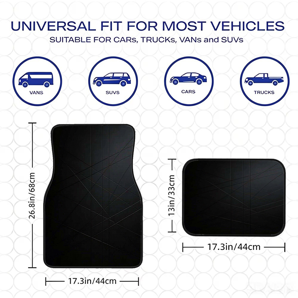 TEMU 4pcs Universal Car Floor Mats, Wear-resistant, Anti-slip, And Easy To Clean, Black Geometric Line Pattern, 100% Material, Protective Floor Mats
