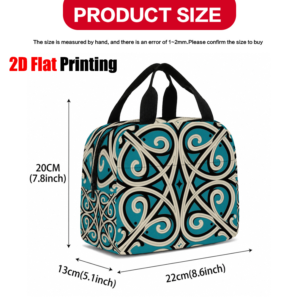 TEMU 1pc Insulated Lunch Bag With Maori Art -compatible Tote - Large Capacity Thermal Lunch Box Holder Suitable For Office, Picnic, Camping, Reusable