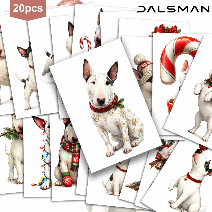 TEMU 20-pack Dalsman Bull Terrier Christmas Postcards Set Festive Dog Art Stationery For Holiday Greeting Cards And Home Decor Gift For Dog Lovers