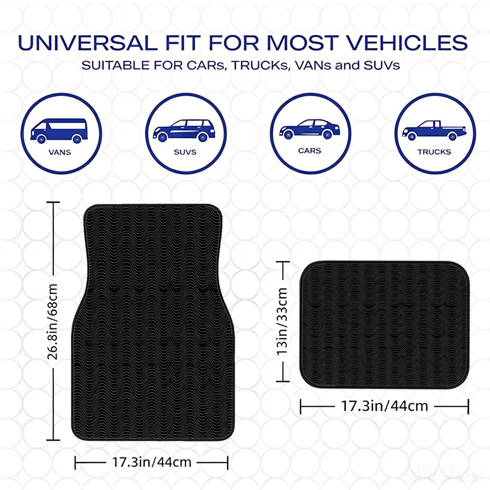 TEMU 4pcs Universal Car Floor Mats, Wear-resistant And Non-slip, Easy To Clean, Black Background With White Wavy Pattern, 100% Polyester Material,