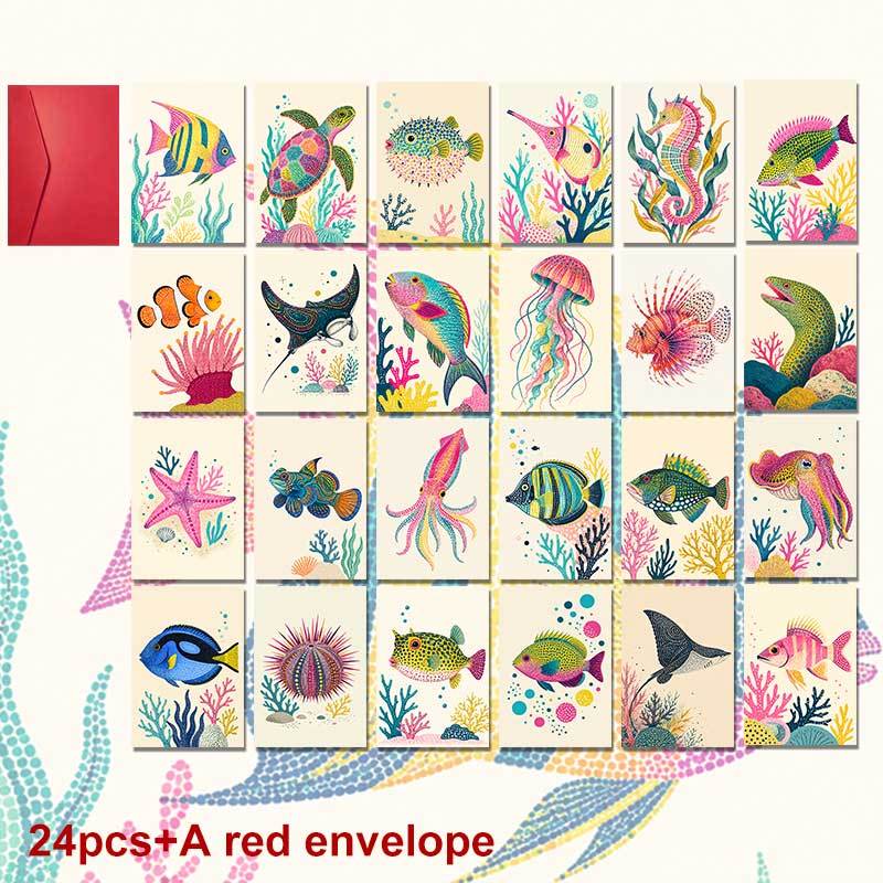 TEMU 24-pack+a Red Envelope Vibrant Summer Postcard, Colorful With For , Summer Holiday Artistic Style Greeting Card.