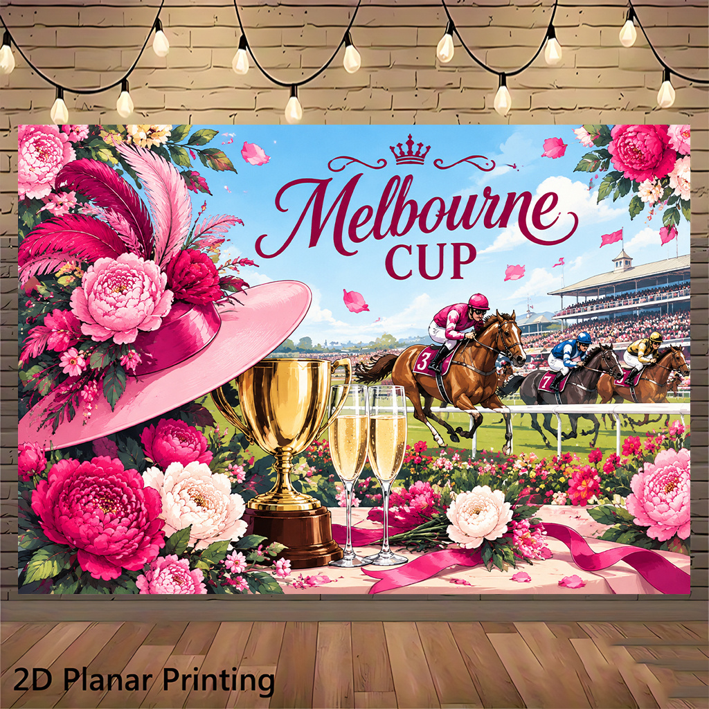 TEMU 2d Flat, 1pc Poster Backdrop Suitable For Themed Parties, Melbourne Racing Festival Decorations, Flat-print Tapestry For Wall Hanging For