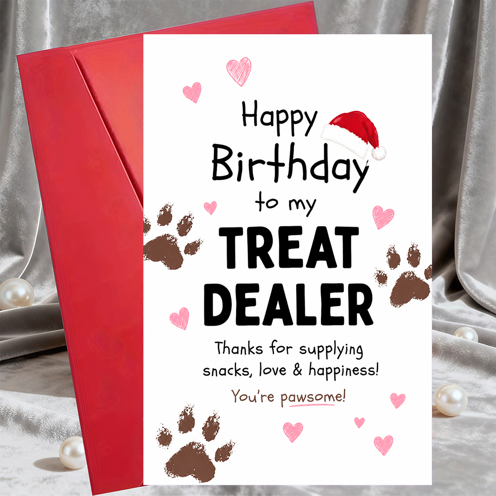 TEMU 1pc Greeting Card And 1pc Envelope Funny Birthday Greeting Card For Pet Owners Treat Dealer Design Flat Card For Dog Lovers Birthday Celebration